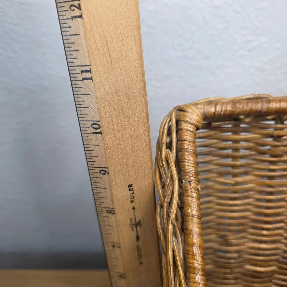 Vintage Wicker Rattan Desk Top Organizer File Letter Holder Storage Basket